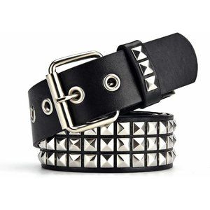 Pyramid Studded Belts Silver Stud Black Belt PU Leather Punk Goth Metal Belt